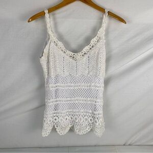 Vintage le chateau white crochet knit lace camisole double lined size large Y2k